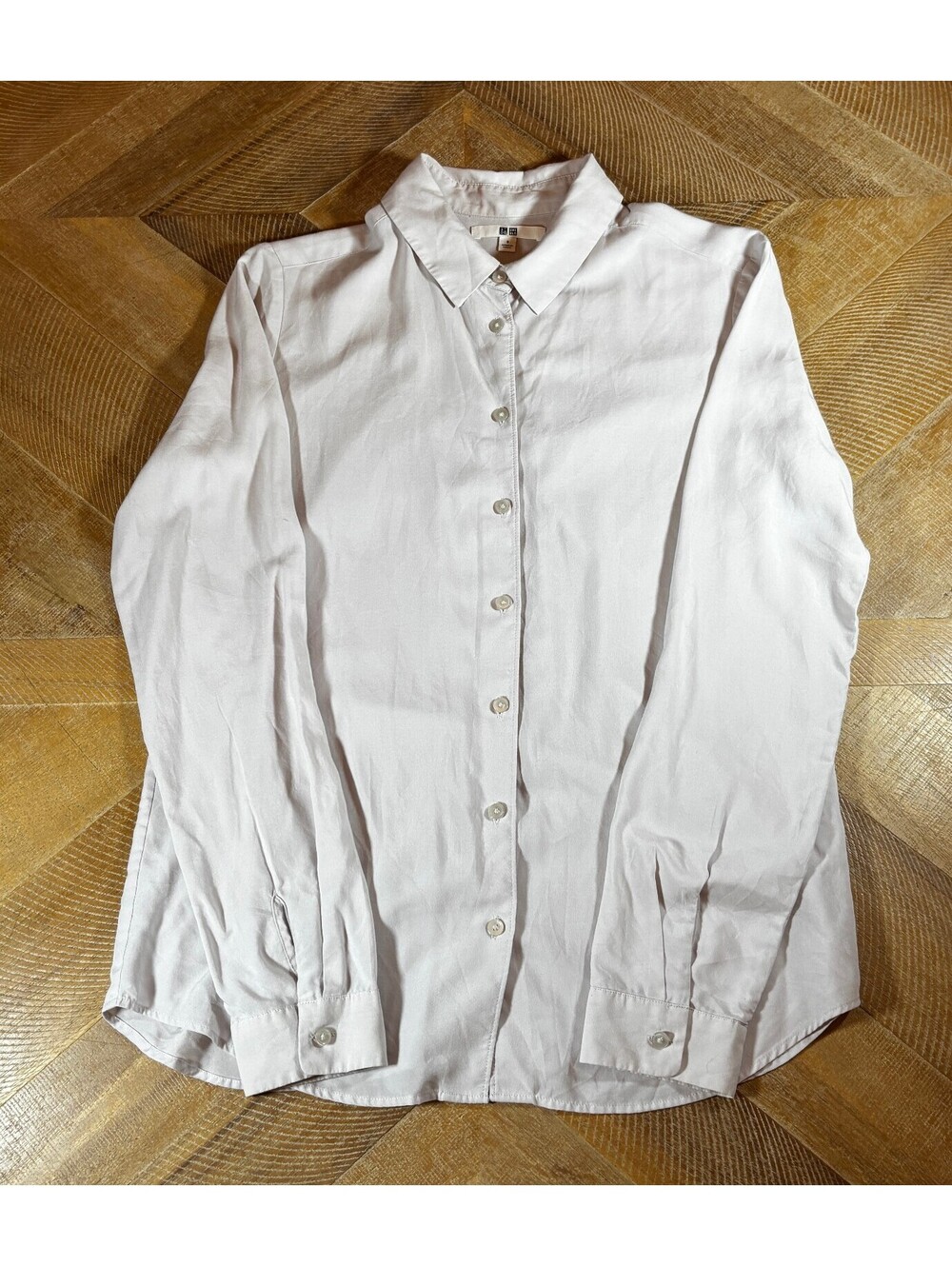 Uniqlo Rayon Airy Blouse Women S Light Gray Button Down Long Sleeve 164498 (212)